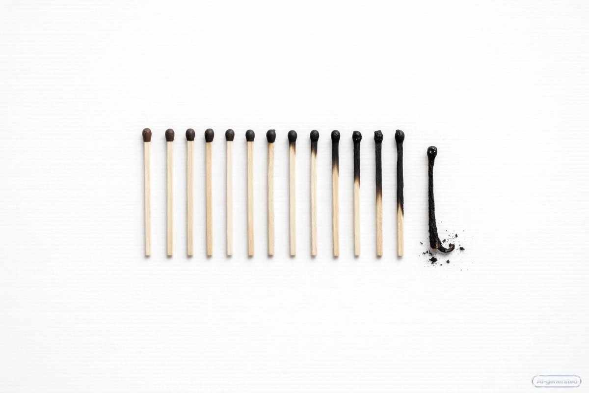 a series of matchsticks burnt to different amounts on a white paper background